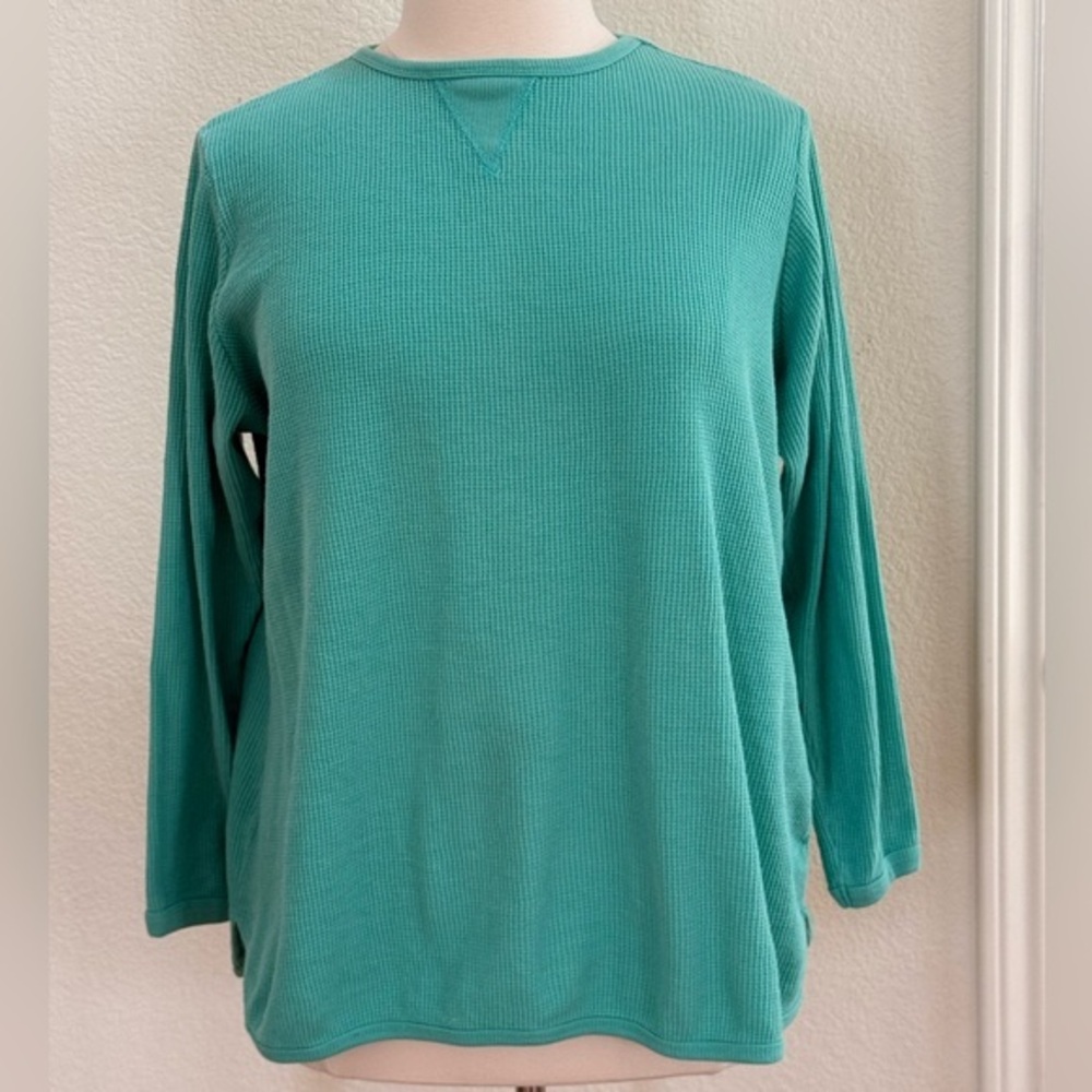 Woman Within Sea Green Thermal Weave Long Sleeve Top - Picture 1 of 8